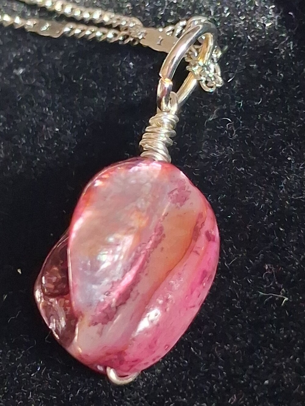 Silvertone Chain Necklace with Purple Shell-like Pendant